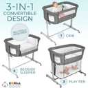 KoolerThings 3 in 1 Baby Bassinet, Bedside Sleeper, & Playpen, Easy Folding Portable Crib (Grey)- KoolaBaby (Bassinet)