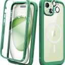 Diaclara Designed for iPhone 15 Plus Case 6.7'', [Compatible with MagSafe] Full Body Rugged Magnetic Case w/Built-in Sensitive Anti-Scratch Screen Protector+Glass Camera Lens Protector,Mint Green