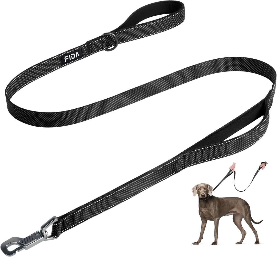 Fida 4 FT Heavy Duty Dog Leash with 2 Comfortable Padded Handles, Traffic Handle & Advanced Easy Snap Hook, Reflective Walking Lead for Large, Medium & Small Breed Dogs (4 FT x 1" Wide, Black)