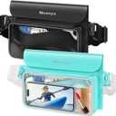 Niveaya IP68 Waterproof Fanny Pack - 2 Pack, Floating Dry Bag Pouch, Phone Waterproof Waist Pouch Dry Bag, Beach, Kayaking, Swimming, Boat Essentials, for iPhone 16/15/14/13/12 Pro Max up to 9.5" (Black&Green)