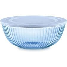 Pyrex Colors Tinted Large Glass Mixing Bowls With Lids, Nesting Space Saving Set of Bowls For Prepping and Baking, 4.5QT