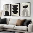 Framed Boho Wall Art for Living Room, Large 3 Piece Neutral Geometric Black and Beige Abstract Pictures Wall Art Decor, Farmhouse Vintage Artwork Home Decor for Hallway Office Guest Room 24x36 Inch, 24" W X 36" H X 3pcs