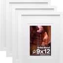 Egofine 9x12 Picture Frames Set of 4, Made of Solid Wood Covered by Plexiglass 5x7 and 6x8 with Mat or 9x12 without Mat, for Table Top Display and Wall Mounting Photo Frame White