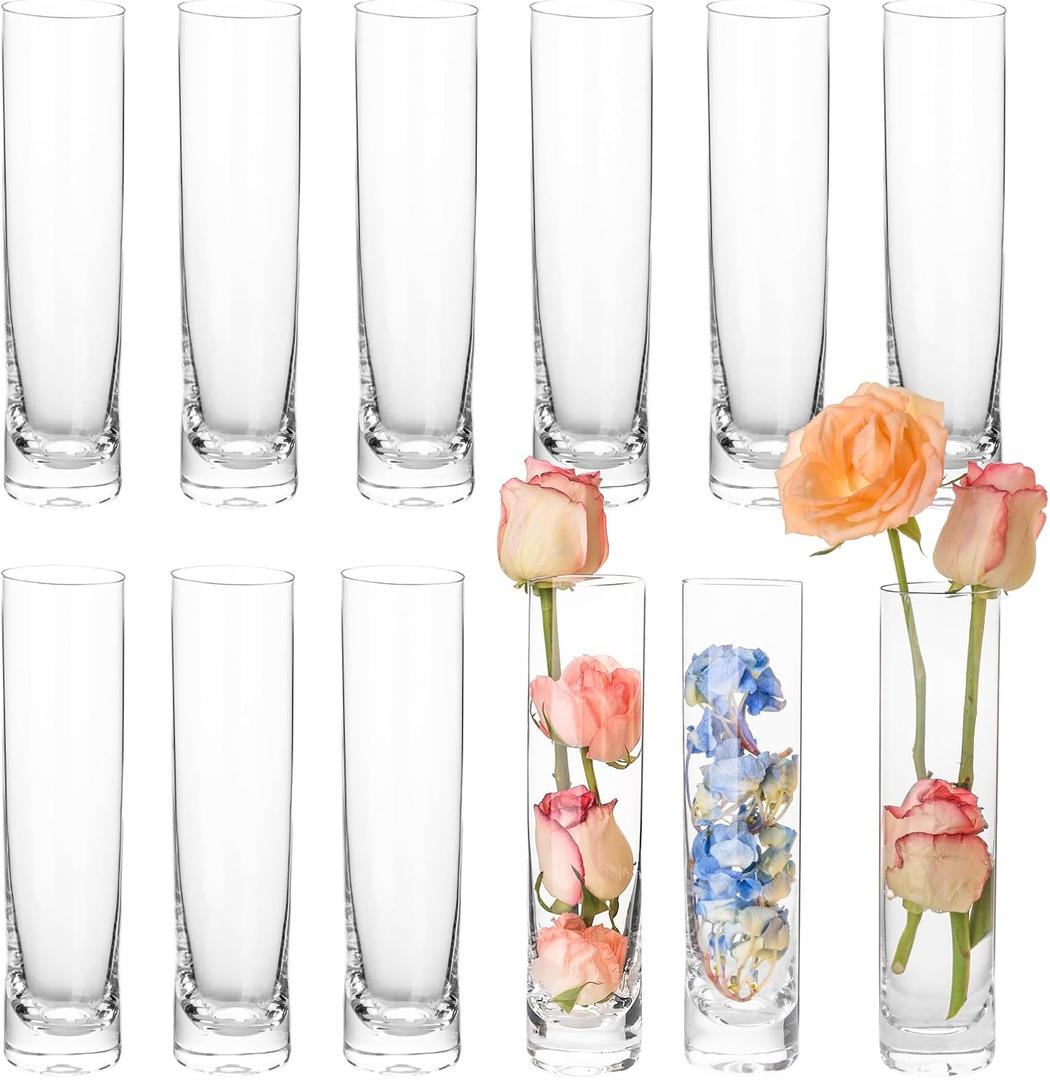 Glass Cylinder Vases for Centerpieces, Bulk Sell of 12 Clear Small vase,Handmade Slim Flower Vases Wedding Table Decor for Single Rose, Home Aesthetic Desk Decor, Party Decorations,7.5"