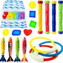 JOYIN 18Pcs Diving Pool Toys for Kids, Swimming Pool Toy with Storage Bag Includes 4 Pool Rings, 4 Diving Sticks, 4 Bandits, 6 Treasures Underwater Swim Pool Games for Ages 8-12