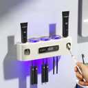 Toothbrush Holders for Bathrooms, Wekity Automatic Toothpaste Dispenser Space Saving Toothbrush and Toothpaste Holder Toothbrush Holder Wall Mounted with 3 Cups (White)