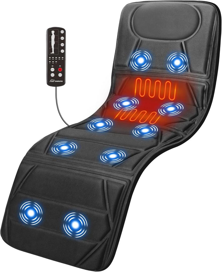 Snailax Massage Mat with Heat, Back Massage Pad for Bed, Chair, 10 Motors Vibrating Massage Mattress Pad with 2 Heating Pads for Back, Full Body Massager