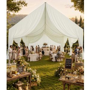 50ft x 40ft Ivory Ceiling Drapes 10-Pack for Wedding Party Hang-Kit
Drape curtains , Extra Long 40ft, Wrinkle-Free Polyester Fabric, for Tent Canopy Stage Backdrop, Birthday Ceremony Party Swag