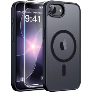 FNTCASE for iPhone 17e Case: iPhone 16e Phone Case [Compatible with Magsafe] Translucent Matte Cases with [Screen Protector] Military Grade Shockproof Protective Phone Cover - Black