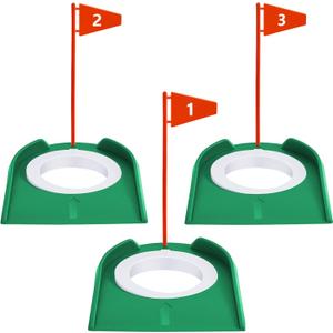 Sotiff 3 Pcs Golf Putting Cup Golf Hole Training Aids Putters with Plastic Flag for Adult Office Garage Yard Indoor Outdoor Practice (Red)