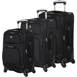 SWISSGEAR Sion Softside Expandable Spinner Luggage Durable Lightweight Travel Suitcase, Black, 3-Piece Set (21/25/29)