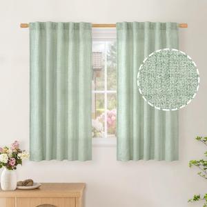 BGment Short Linen Curtains 45 Inch Length for Window, Sage Textured Drapes Rod Pocket Light Filtering Privacy for Kitchen Bathroom Cafe Bedroom Back Tab, 2 Panel, 42 Inch Wide Each Panel