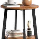 Side Table, Small Round End Table with Storage Shelf for Small Space, 2-Tier Bedside Table Sofa Couch Table, Round Accent Table Nighstands for Living Room, Bedroom, Rustic Brown