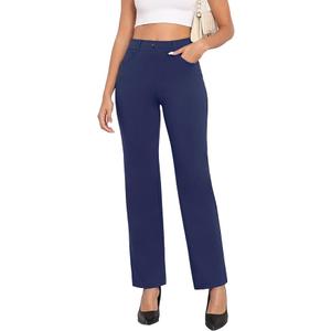 High Waisted Dress Pants Petite/Regular/Tall Stretchy Straight Leg Office Work Slacks, Large