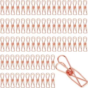100 Pcs Paper Clips Metal Wire Hollow Out Clothespins Multi Purpose Utility Binder Clips Invoice Bill Stainless Steel Hanging Clothes Pins for School Kitchen Outdoor Office(Small,Rose Gold) (Single Size (Small))