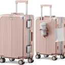 Carry on Luggage Aluminium Frame with Cup Holder, 20 Inch Zipperless Luggage with Spinner Wheels,Carry On Suitcase 22x14x9 Airline Approved for Business Travel