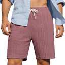 Susclude Mens Shorts Casual 7" Textured Elastic Waist Drawstring Beach Vocation Summer Stretch Comfy Short with Pocket Pink (M)