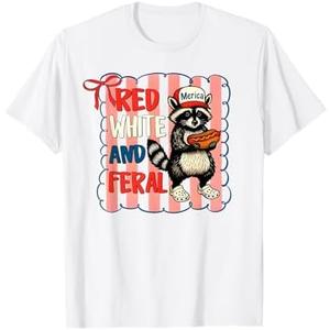 Red White And Feral Funny Raccoon Hotdog Coquette 4th July T-Shirt for Men Women Kids, Size S
