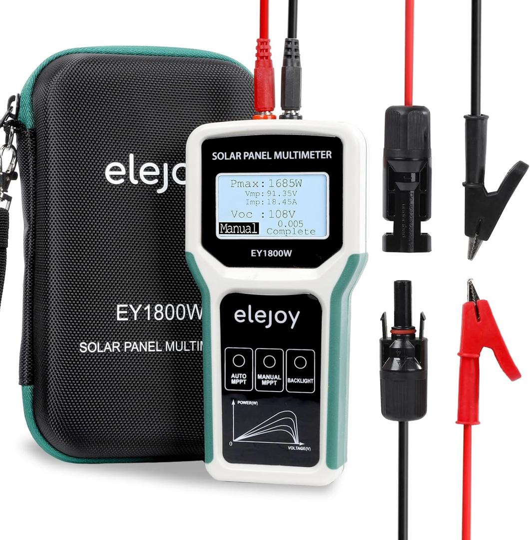 1800W Solar Panel Tester MPPT Photovoltaic Multimeter & Watt Meter Smart Portable Tool for Solar PV Panel Data & Troubleshoot Measures Power Output Performance and Open Circuit Voltage