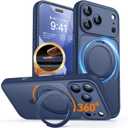 CANSHN 360 Spin Magnetic Stand for iPhone 17 Pro Max Case with Camera Control [Full Camera Protection] [Compatible with Magsafe] Translucent Matte Shockproof Protective Phone Cover 6.9" - Deep Blue