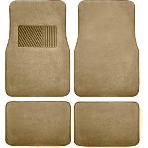 FH Group Car Floor Mat 4 Piece Set Driver's Seat with Heel Pad Deluxe Front 66 x 43 cm Rear 32 x 43 cm Beige