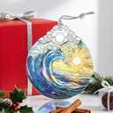 Christmas Ornament, Stained Glass Ornament, Christmas Ornaments for Tree, Hanging Ornaments for Home Decor & Xmas Decorations  Holiday Decor, Gift Ideas, Perfect Holiday & Xmas Gifts - Sea Wave
