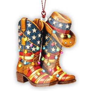 3 x Cowboy Christmas Ornament 2026, Western Cow Decor for Xmas Tree, Texas Country Decoration, Cowboy Boot Hat Ornament Gift
