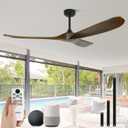 60" Wood Ceiling Fan no Light, Smart Ceiling Fans without Lights with Alexa Google App, Indoor Outdoor Ceiling Fan no Light for Bedroom Porch Modern Propeller 3 Blade High CFM Motor, Bronze