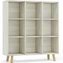 9-Cube Open Shelf Bookcase - 3-Tier Wooden Bookshelf with Legs, Oak
