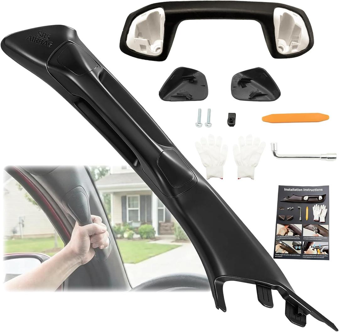 Driver Side A-Pillar Grab Handle Compatible with Toyota 2016-2023 Tacoma 3rd Gen OEM-Style Texture No Creaking Easy Install (Black)