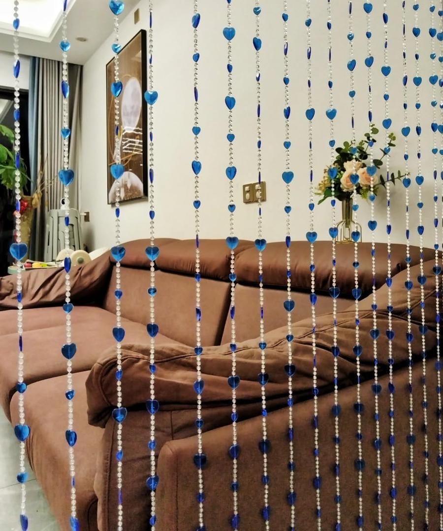 ave split Beaded Curtain Doorways Acrylic Hanging Heart Shape Door Beads String Curtains Tassel Room Divider Screen Decor for Doorway Window Living Room Wedding (043heart Blue, 39 inch x 78.7 inch)