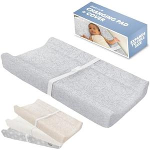 Jool Baby Soft Changing Pad + Washable Cover, Non-Slip - Fits Standard Changing Tables & Dressers (Gray/Wave)
