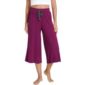 GYS Bamboo Viscose Capri Pajama Pants for Women, Wide Leg Lounge Pants | Comfy Drawstring PJ Bottoms with Pockets, Ultra-Soft, Cooling, Moisture-Wicking, Stretchy Yoga Pants (L)