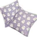 Farmhouse Cotton Linen Pillowcases - Cute Ghost 18x18 Inch Purple And White Spooky Throw Pillow Covers Set of 2 For Halloween Home And Outdoor Decor