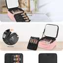 Chomeiu Makeup Bag with LED Mirror, Cute Cosmetic Bags for Women and Girls, Travel Train Case Artists Organizer Large Make Up Bags with 3 Color Light Up Mirror & Removable Brush Compartment, Pink