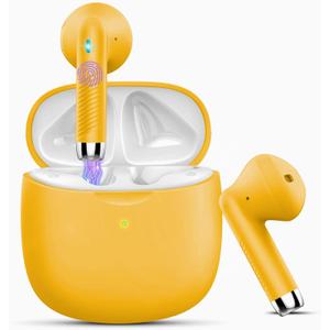 Wireless Earbuds, Bluetooth 5.4 Headphones in Ear with Noise Cancelling Mic, Bluetooth Earbuds Stereo Bass, IP7 Waterproof Sports Earphones, 32H Playtime USB C Charging Ear Buds Yellow for Android iOS