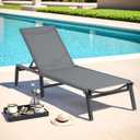 ONBRILL Aluminum Chaise Lounge Chair Outdoor, Foldable & Assembly Free Outdoor Lounge Chair with 5 Position Adjustable Backrest, Patio Pool Lounge Chairs for Outside Poolside Beach Lawn, 1PC, Grey