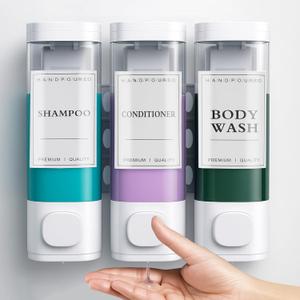 CeeVian Shampoo Dispenser Shower Dispenser 3 Chamrber No Drill Wall Mounted for Shower Shampoo and Conditioner Dispenser for Bathroom, Toilet, Hotel & Kitchen,3 * 300ML (White)