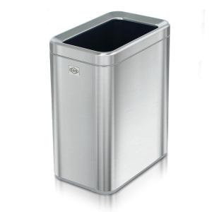 Clorox Slim Open Trash Can - 2.6 Gallon (10 Liter) Small Metal Waste Basket with Removable Bucket for Narrow Spaces - Stainless Steel Garbage Bin for Bathroom, Bedroom, or Office