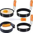 3.5" Egg Rings Set of 4 with Silicone Handle, Large Ring for Frying Eggs, Round Mold for English Muffins - Griddle Cooking Shaper for Indoor Camping Breakfast Sandwiches w/Silicone Oil Brush