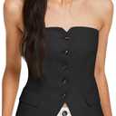 Cicy Bell Notched Neck Tube Tops Blazer Sleeveless Button Fitted Strapless Work Blazer Vest (S)