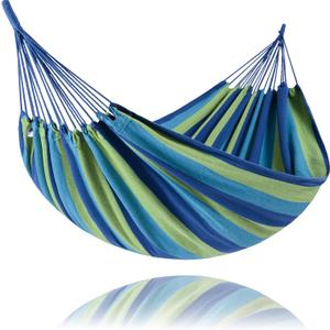 SUNCREAT Portable Tree Hammock, Double Hammocks 2 Person with Outer Bag, Blue Stripe (X-Large)