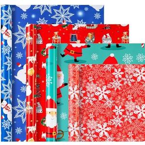 Christmas Wrapping Paper (4 Rolls: 148 sq. ft. ttl) Funny Snowmen, Snowflake, Dogs, Christmas Trees and Santa Claus with Gifts - Christmas Elements Collection - 30 inches x 14.8 feet Per Roll Christmas Wrapping Paper (4 Rolls: 148 sq. ft. ttl) Funny Snowmen, Snowflake, Dogs, Christmas Trees and Santa Claus with Gifts - Christmas Elements Collection - 30 inches x 14.8 feet Per Roll