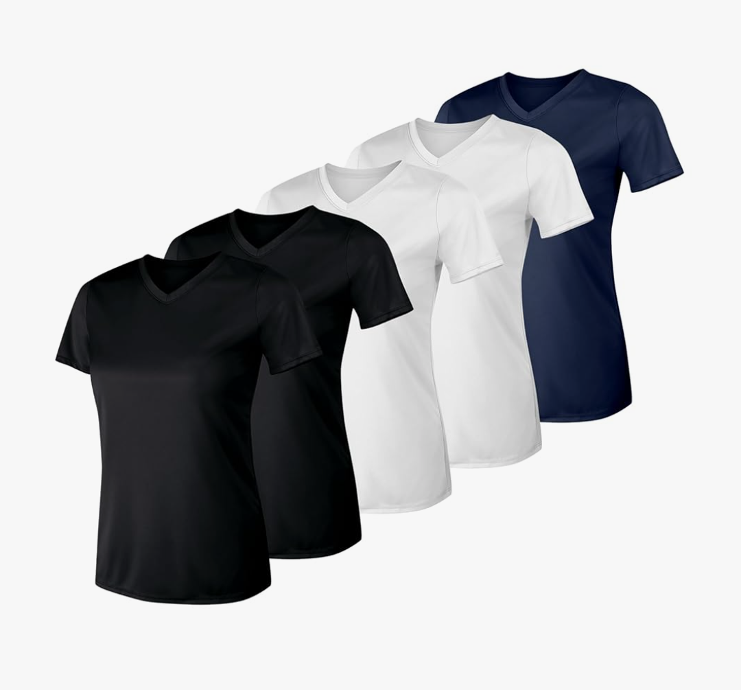 Hanes Women's Cooldri Short Sleeve Performance V-Neck T-Shirt (3 Pack), M
