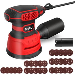 SHALL 5-Inch Random Orbital Sander, 3.2 AMP - 6 variable Speeds - Max 13000 RPM, with 30pcs Sandpaper & Detachable Dust Bag, Sanding for Polishing Woodworking, Refinish Furniture & Remove Varnish