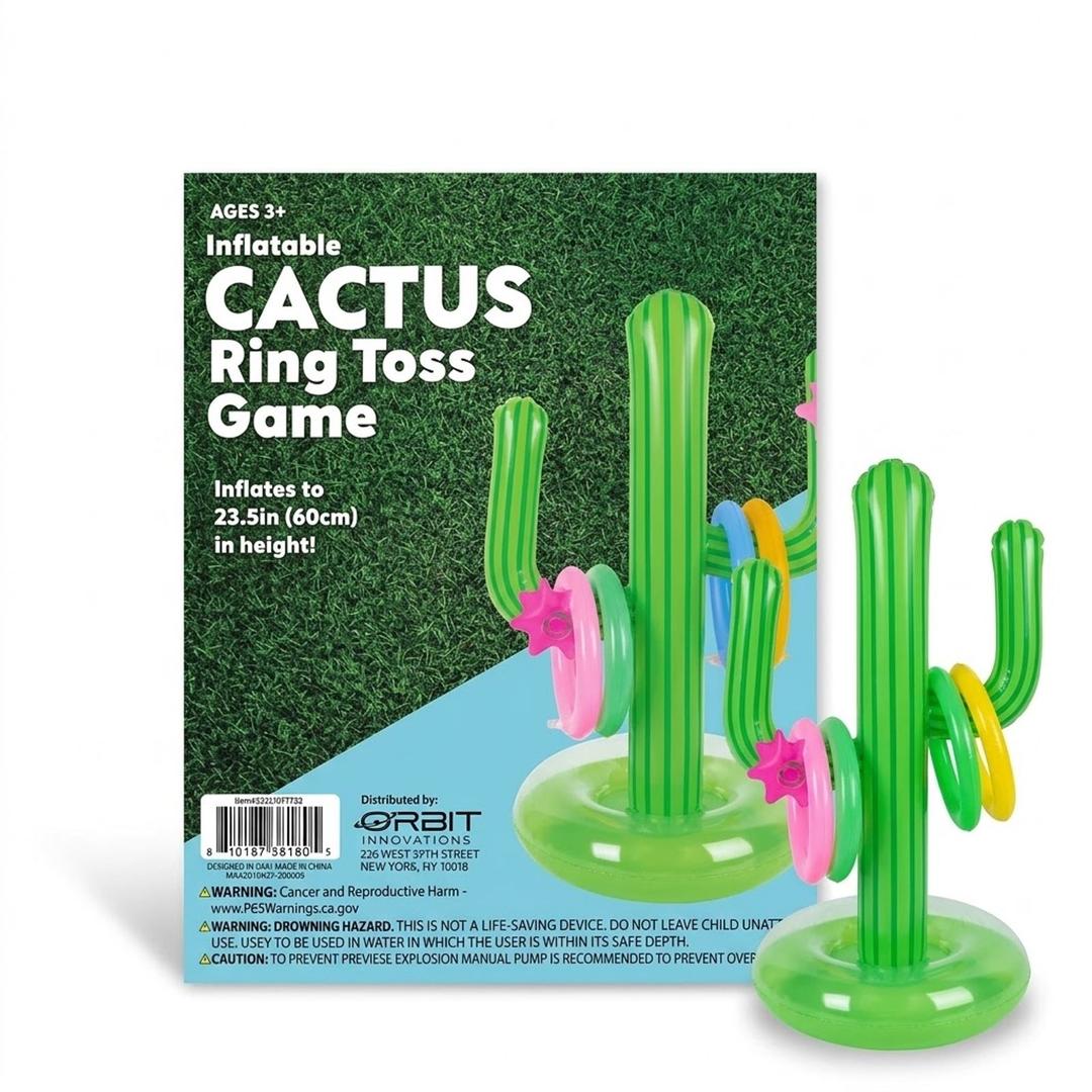 2 x Inflatable Cactus Ring Toss Game Set ($23.5''$ Height) – Outdoor Summer Pool & Lawn Party Game for Kids (Ages $3+$) and Family