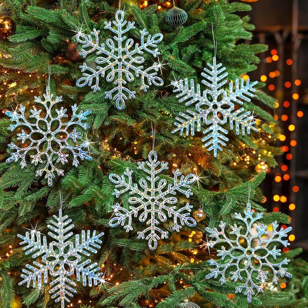 Winter Wonderland Frozen Birthday Party Decoration Large Snowflake Ornament Clearance- 6pcs 11.8Large Iridescent Hanging Snowflakes Christmas Ornaments for Christmas Tree Outdoor Xmas Decor Supplies