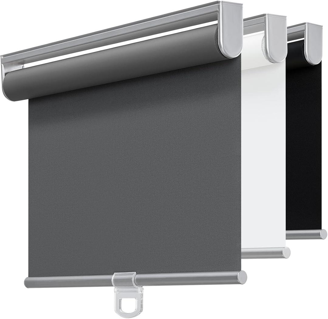 Cordless 100% Blackout Roller Shades for Windows,UV Protection Pull Down Shades,Room Darkening Door Blinds Thermal Insulated Fabric for Home Office and Bedroom(29" W x 72" H,Grey)
