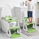 Orzbow Frog Potty Training Seat, Toddler Toilet Seat with Step Stool Ladder, 2-in-1 Potty Training Toilet Essentials for Boys Girls, Adjustable Height, Non-Slip Step and Splash Guard Design, Green