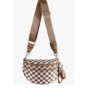 Spacious Checkered Nylon Crossbody Bag Bum Bag Checkered Handbags Wallets for Women